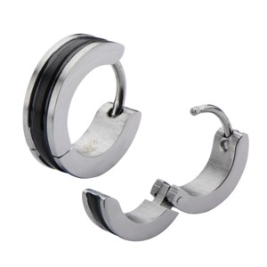 Steel Huggies with Center Black IP Line